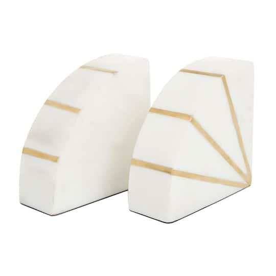 CosmoLiving by Cosmopolitan White Marble Glam Bookends, 5" x 5" x 2"